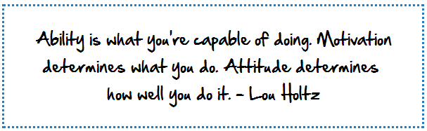 Ability is what you're capable of doing. Motivation determines what you do. Attitude determines how well you do it.